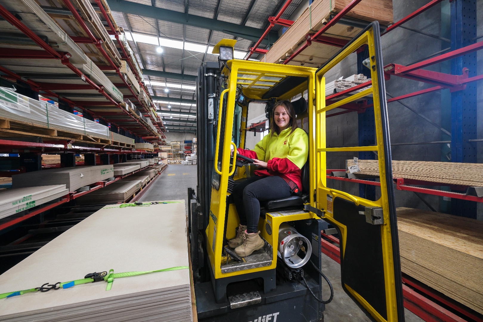 Corporate trio on modern staircase